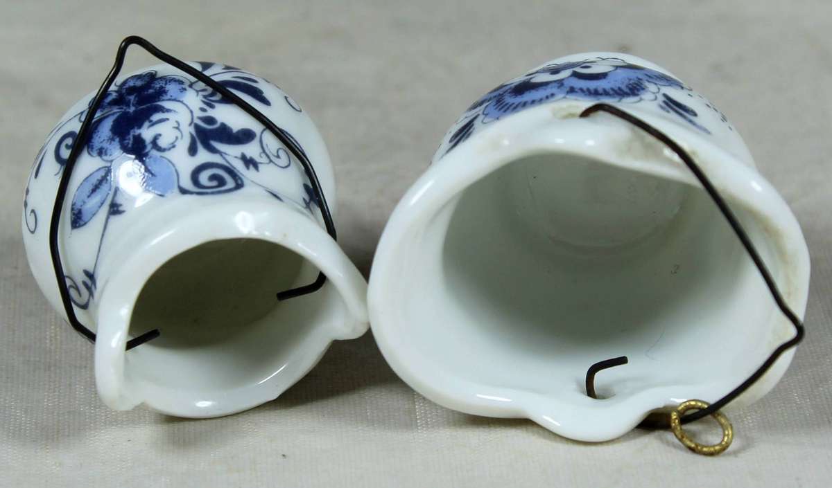 Miniature porcelain pair of coal shuttles