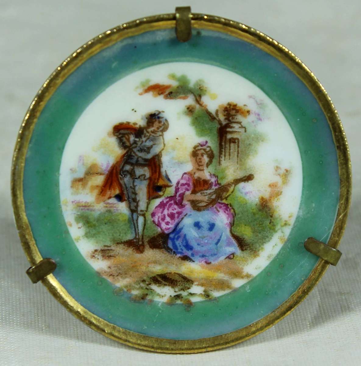 Miniature Limoges display plate - Victorian couple playing music