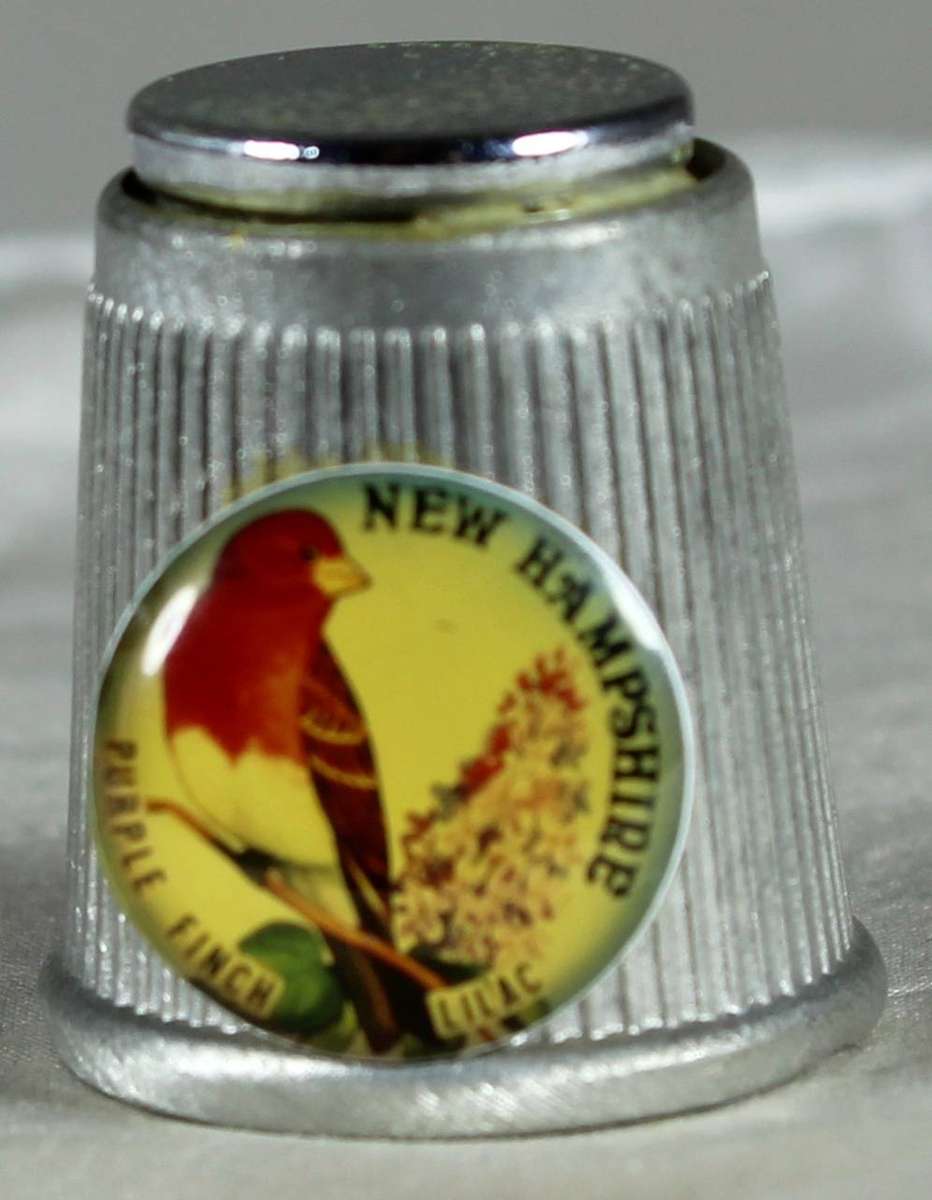 Silver plated thimble - New Hampshire - purple finch