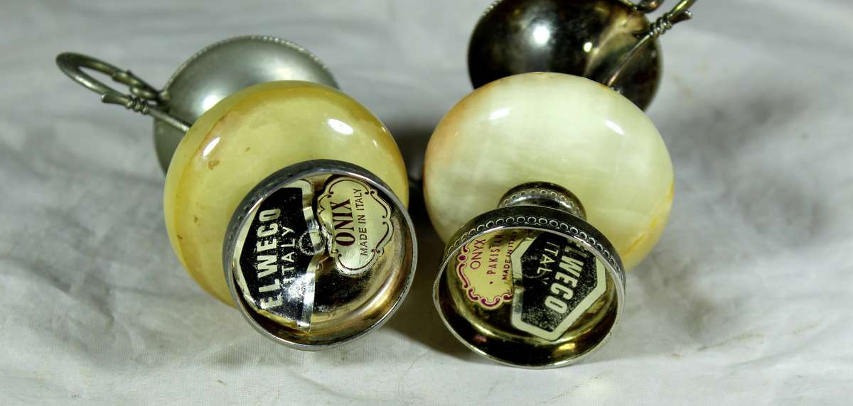 Pair of Onyx and brass vessels by Ewelco