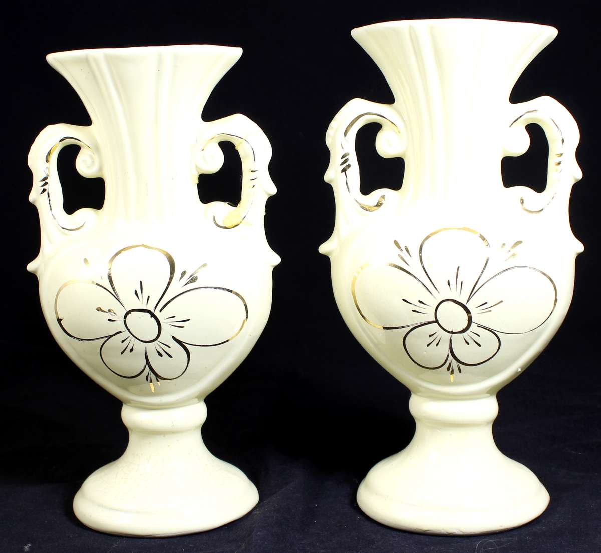Pair of Creme & Gold Large Vases