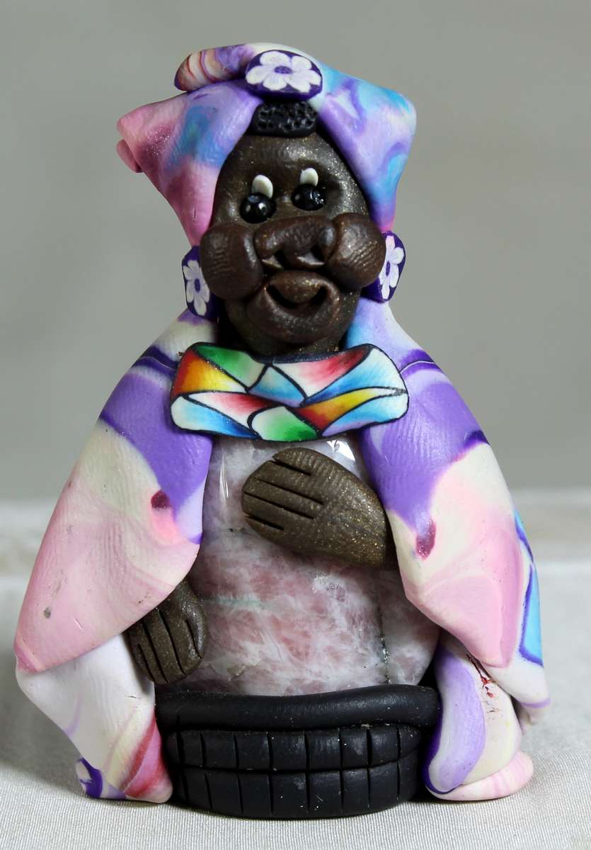 Semi-precious stone & clay figurine - purple, pink, blue