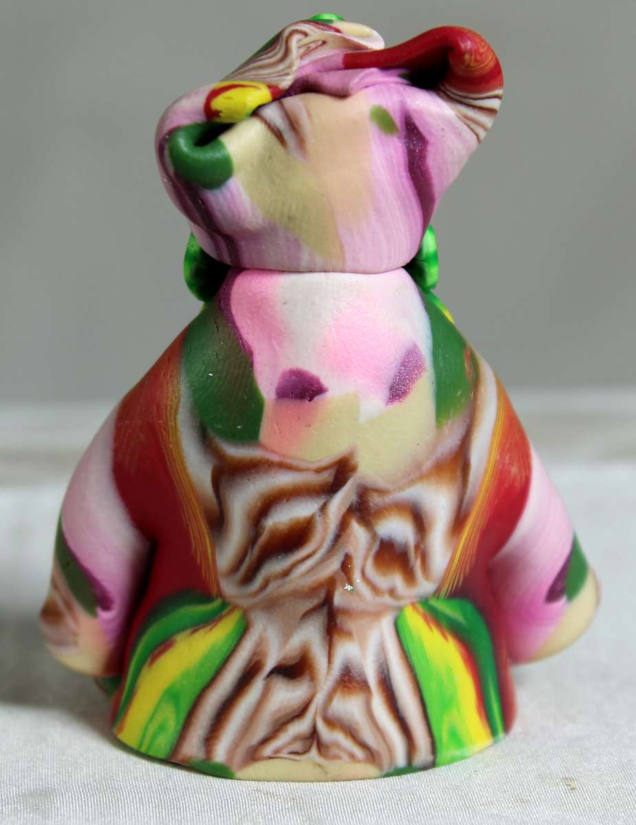 Semi-precious stone & clay figurine - pink, green, yellow
