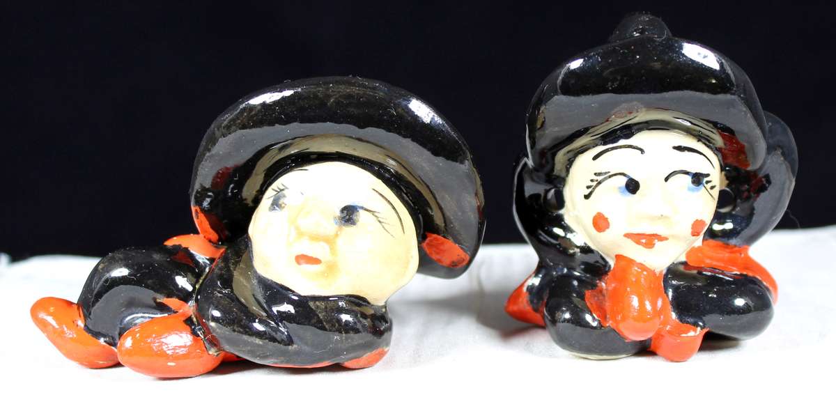 Vintage Japanese Anthropomorphic witches - ladybug salt & pepper set