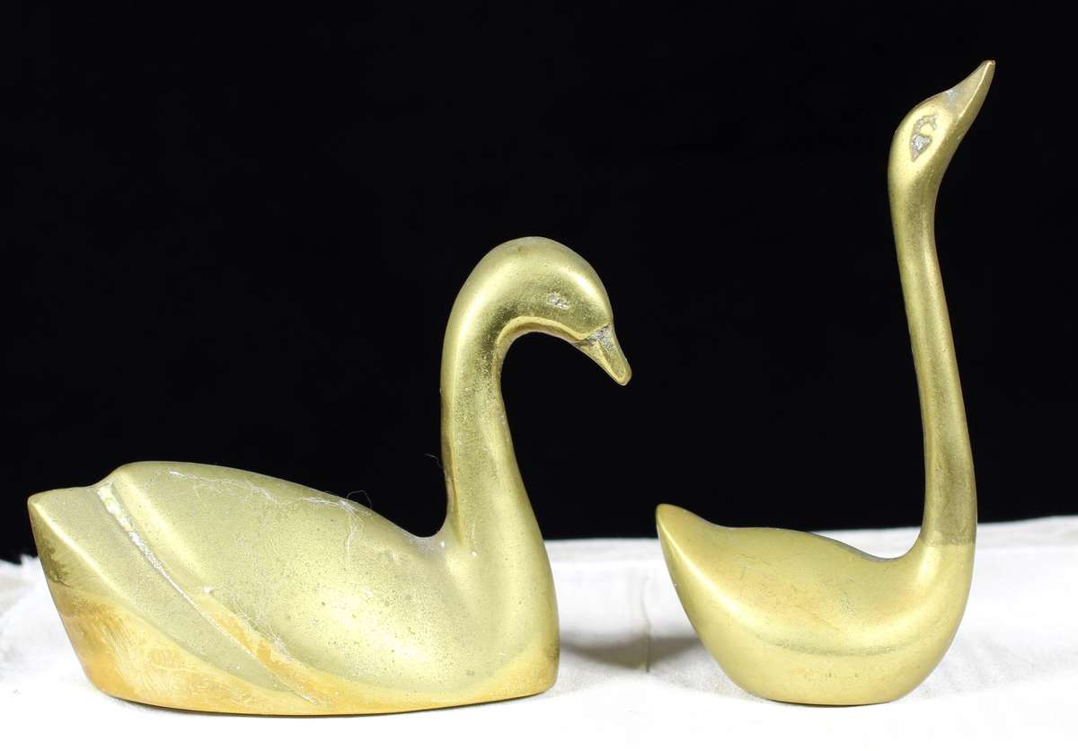 Pair of brass swans