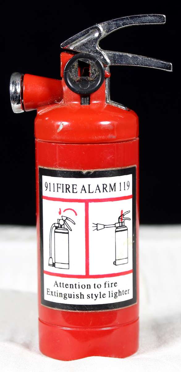 Miniature fire extinguisher lighter