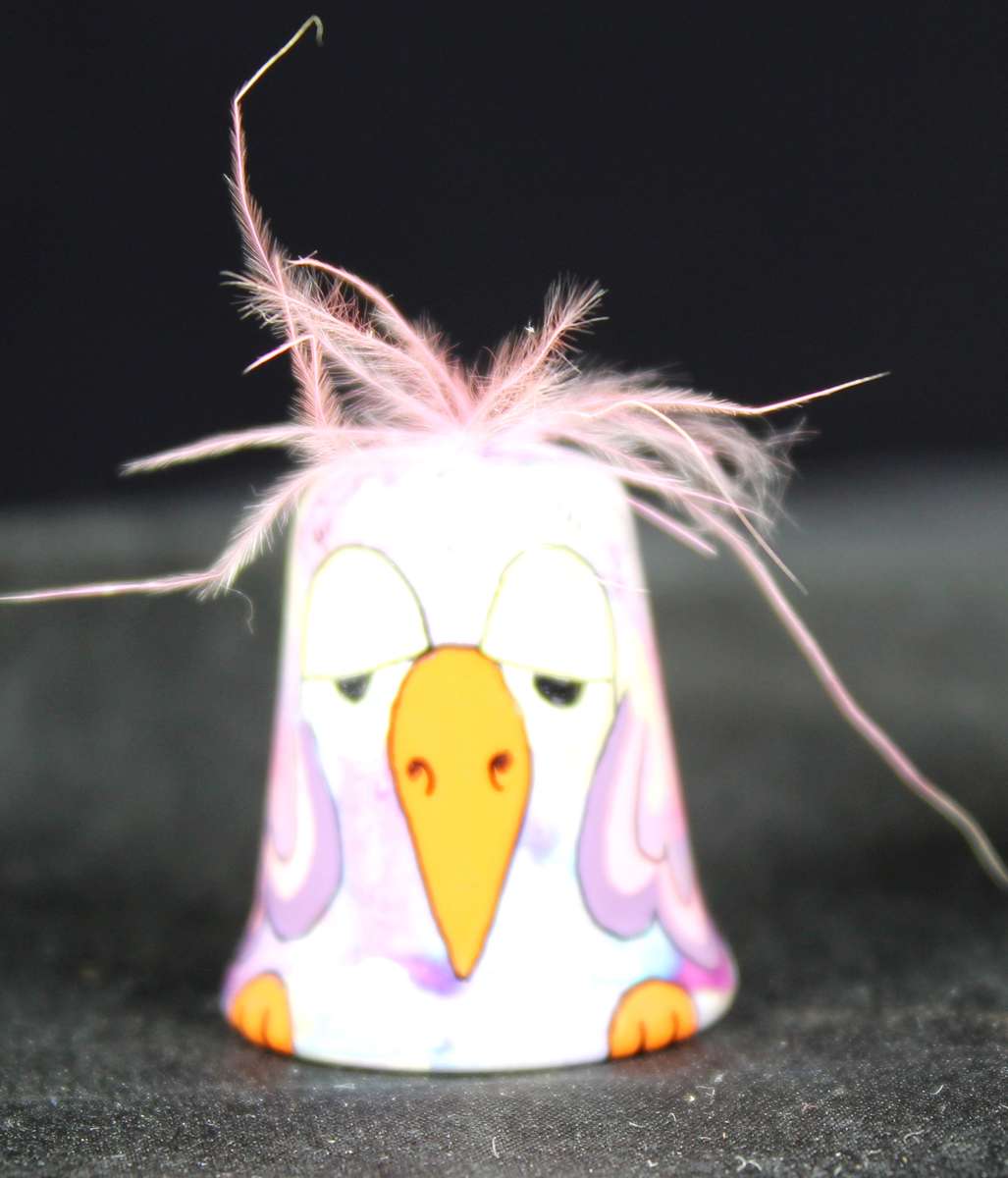 Hand Painted Thimble - Angie - Sad Bird