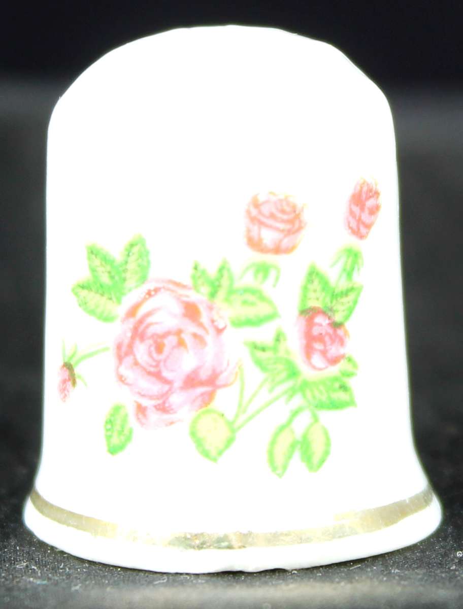Porcelain Thimble - Pink Flowers
