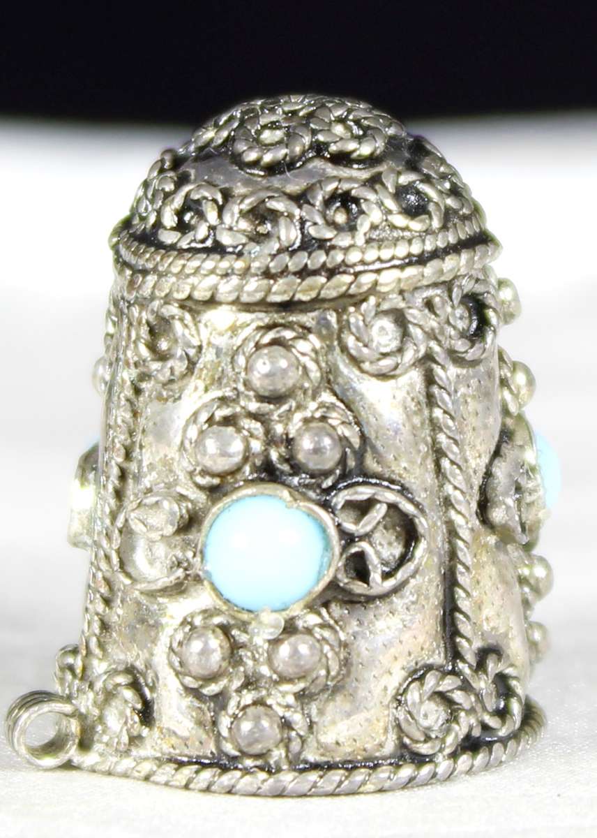 Metal Thimble - Embossing and Semi Precious Stones