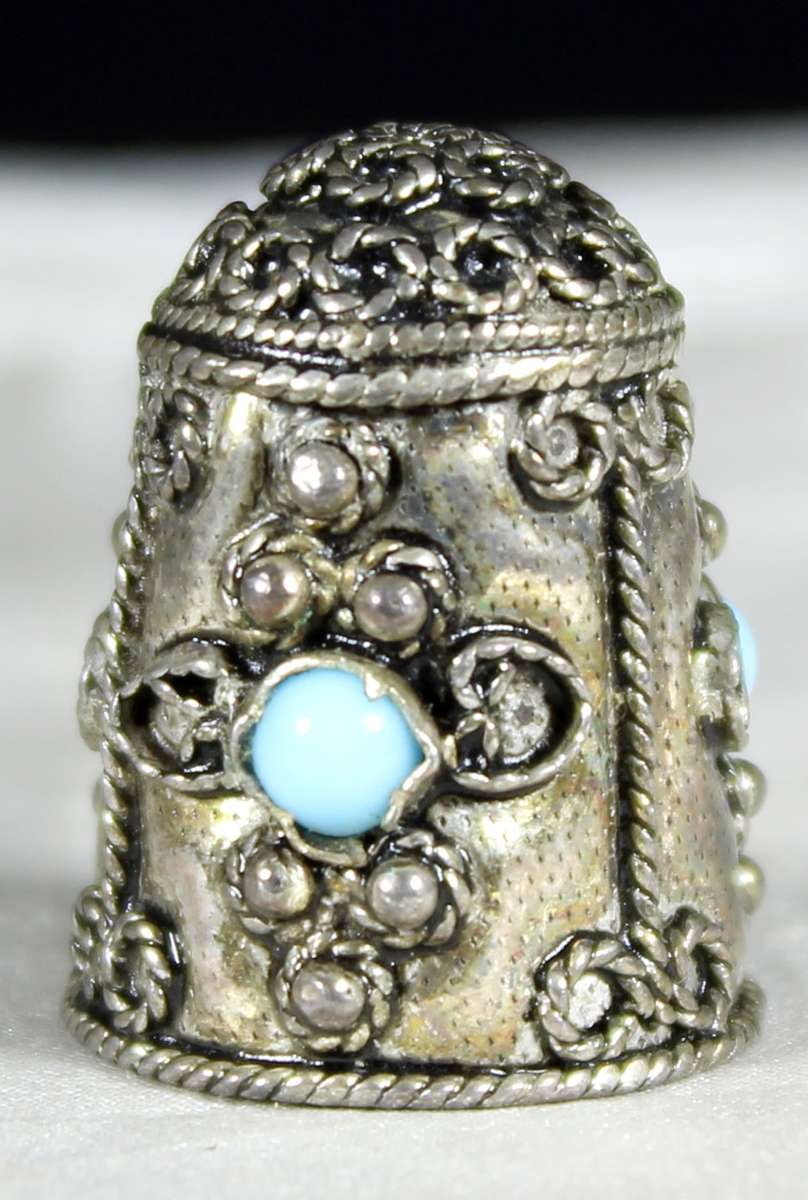 Metal Thimble - Embossing and Semi Precious Stones