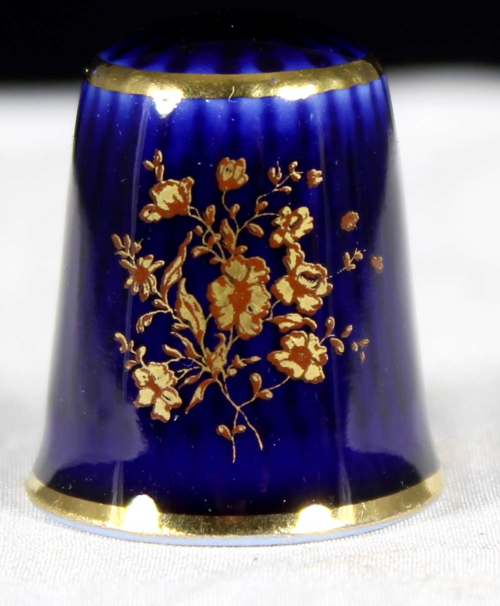 Porcelain Thimble - Limoges Blue - Flowers