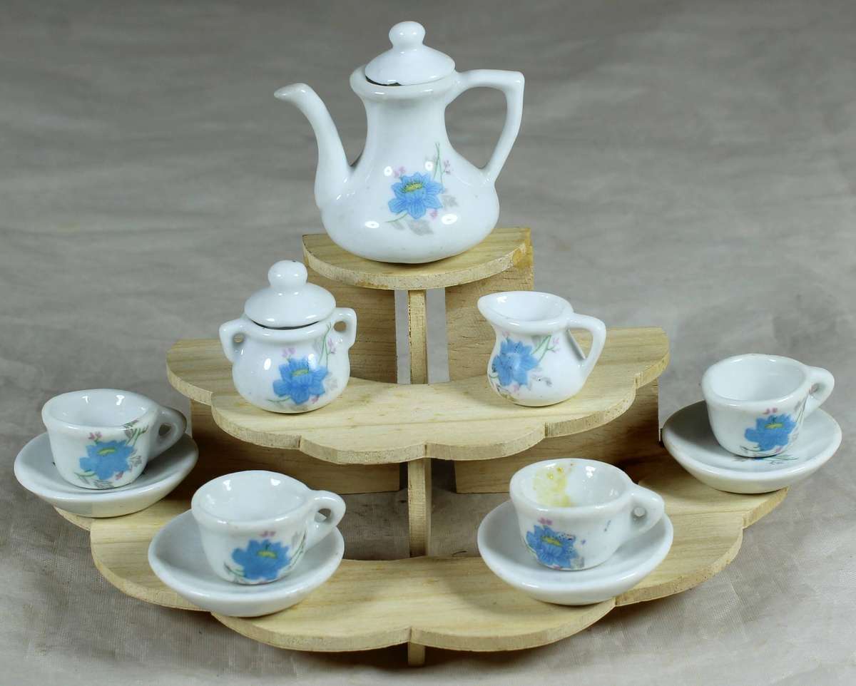 Miniature tea set on a stand