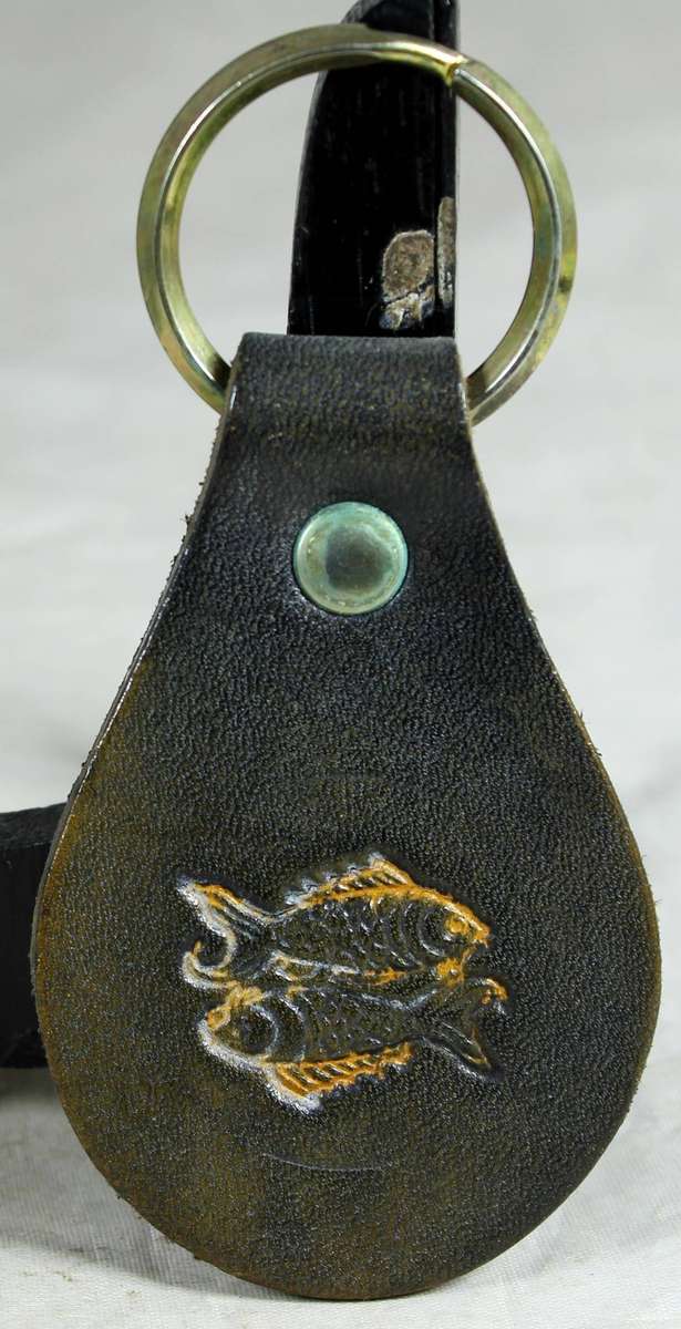 Collectible keyring - pair of fish on leather