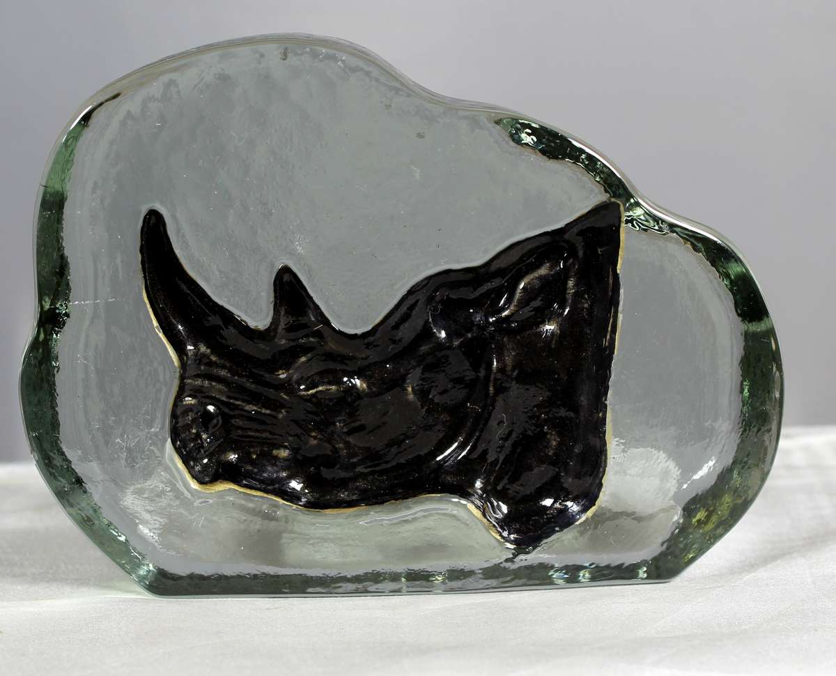 Vintage glass paperweight with rhino head