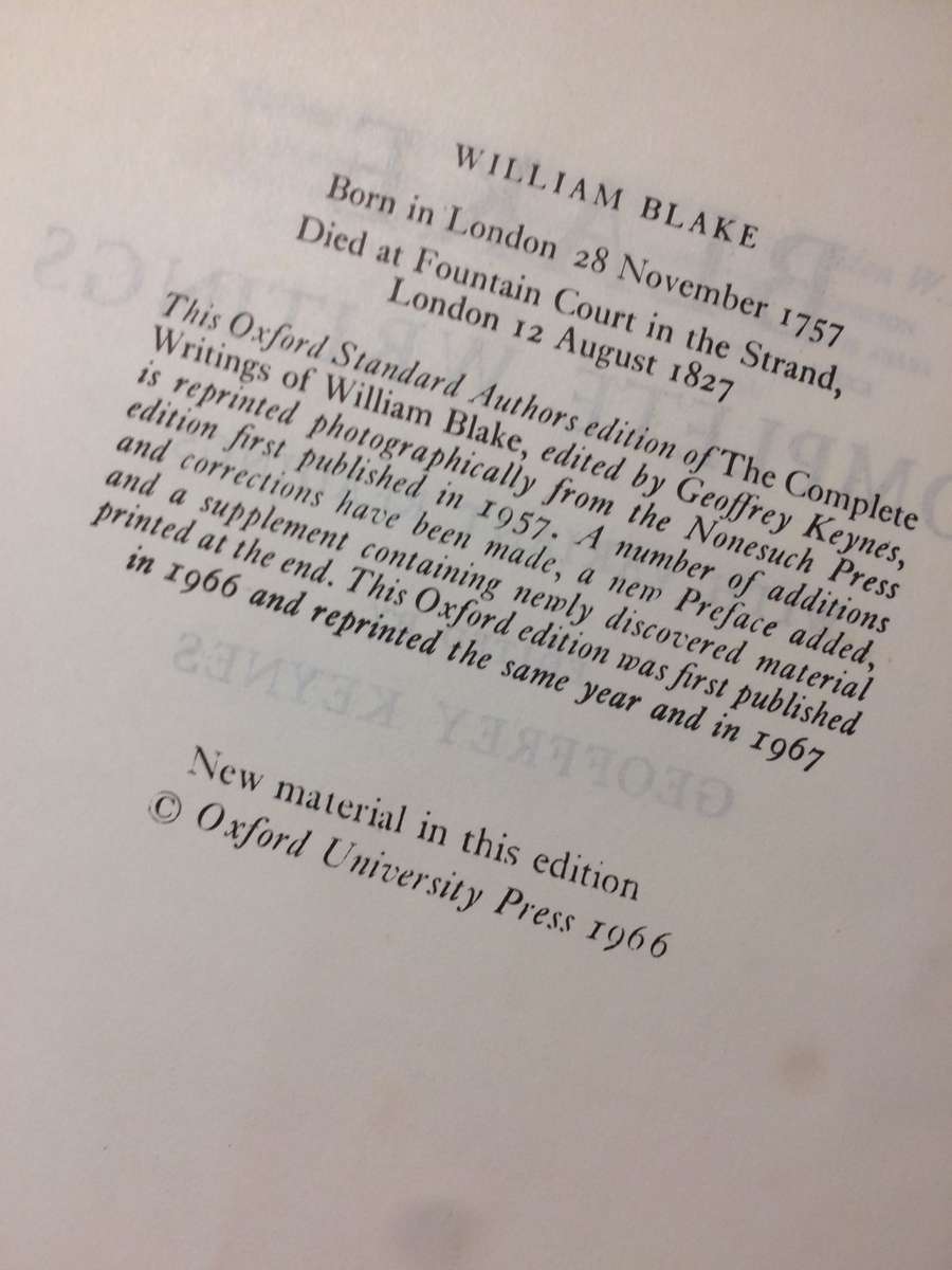 Complete Writings with Variant Readings - William Blake (1966 Hardcover - Oxford University Press)