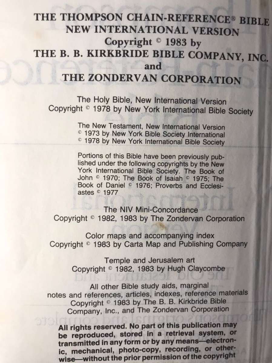 Thompson Chain Reference Bible - New International Version (1983 Hardcover)