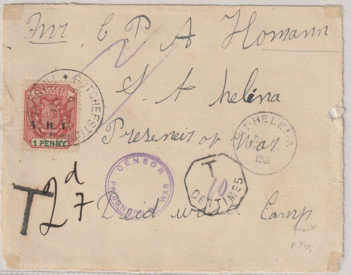 1901 Boer War POW cover front to Dead Wood Camp, St Helena.