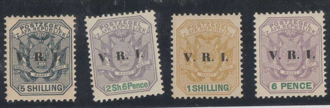 Zuid Afrikaansche Republiek V.R.I overprints 1900 Cat# SACC: 238/41, **