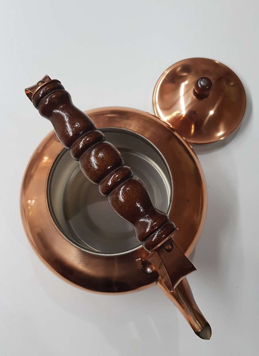 Vintage Metal Copper plated Kettle with handle, spout and lid.