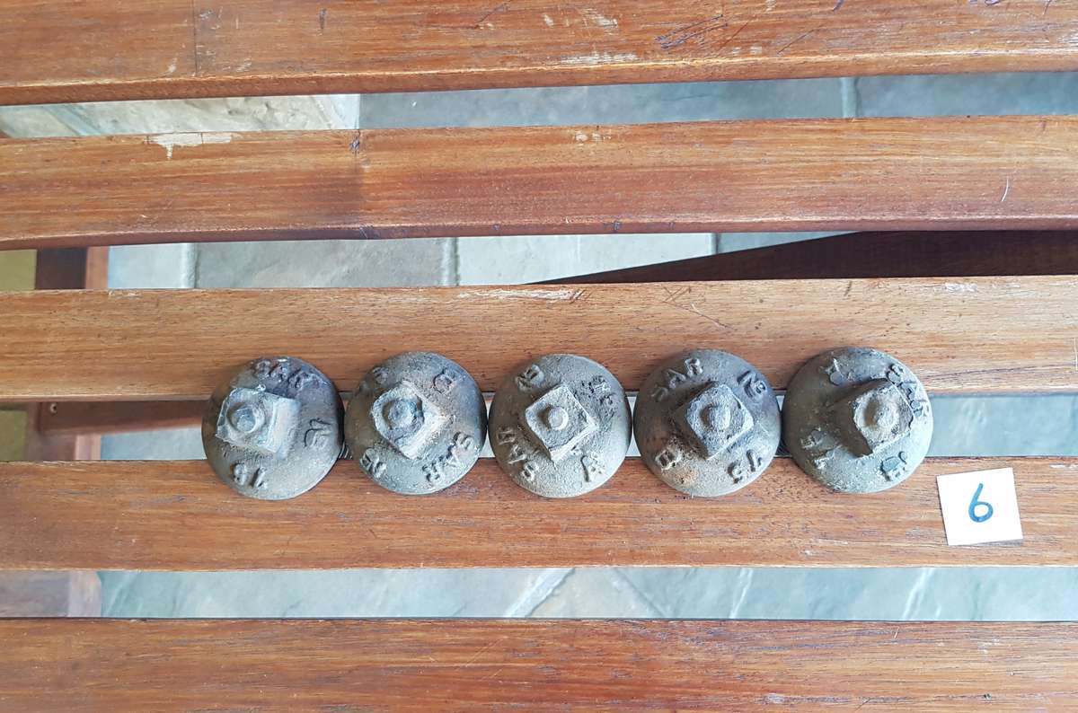 Vintage Railway Sleeper Bolts  Set of x 5 1975 SAR A & B Sleeper bolts. Marked SAR