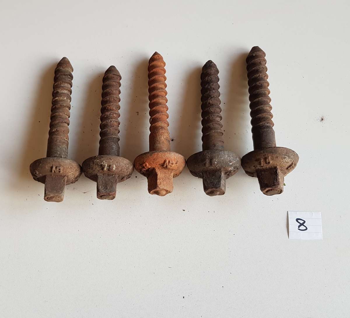 Vintage Railway Sleeper Bolts  Set of x 5 1975 SAR A & B Sleeper bolts. Marked SAR