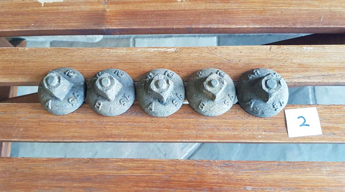 Vintage Railway Sleeper Bolts  Set of x 5 1975 SAR A & B Sleeper bolts. Marked SAR