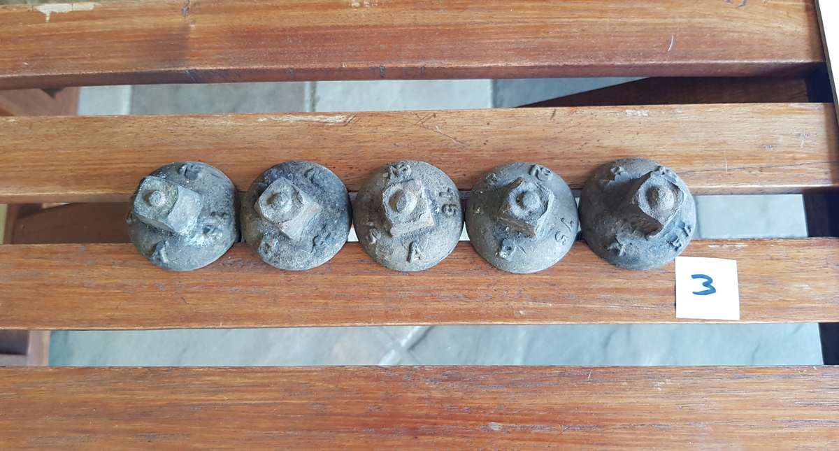 Vintage Railway Sleeper Bolts  Set of x 5 1975 SAR A & B Sleeper bolts. Marked SAR