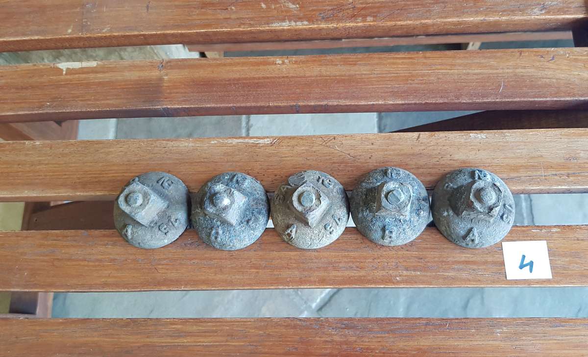 Vintage Railway Sleeper Bolts  Set of x 5 1975 SAR A & B Sleeper bolts. Marked SAR