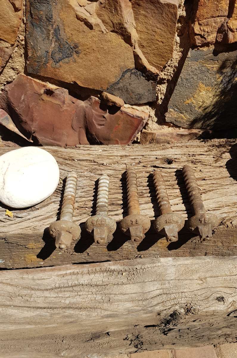 Vintage Railway Sleeper Bolts  Set of x 5 1975 SAR/SAS A Sleeper bolts. 4x are marked SAR