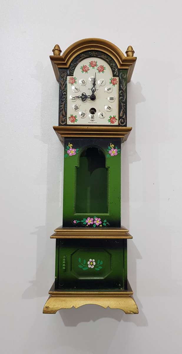 Vintage wooden Mini Grandfather standing clock. Can be used as Toy/Dolls house furniture