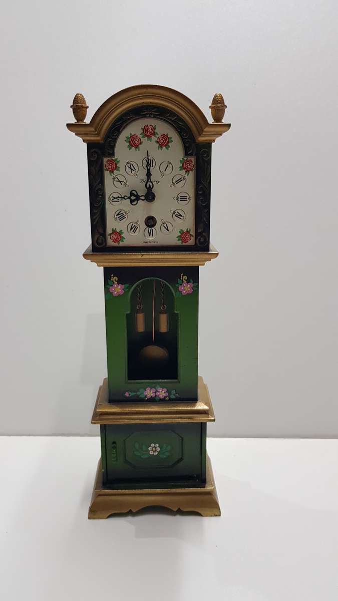 Vintage wooden Mini Grandfather standing clock. Can be used as Toy/Dolls house furniture