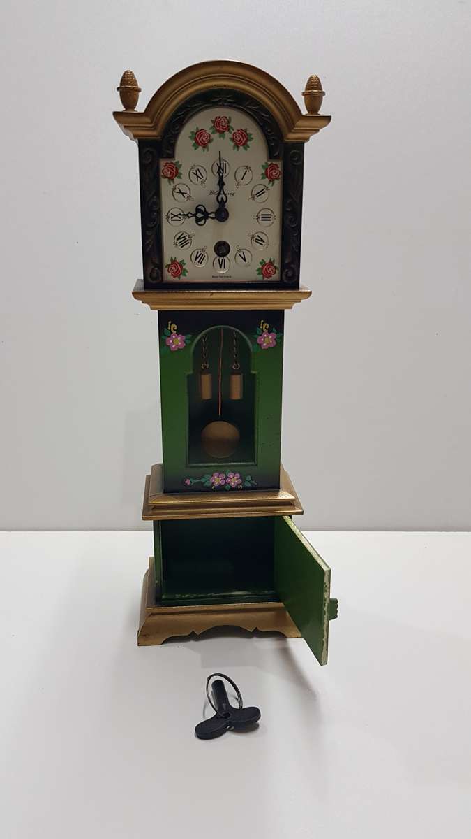 Vintage wooden Mini Grandfather standing clock. Can be used as Toy/Dolls house furniture