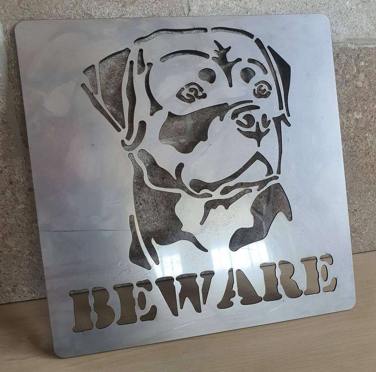 Stainless Steel beware dog Sign 30 x 30 CM