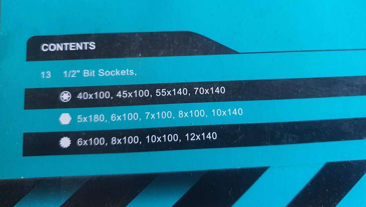 13 Piece 1/2 inch Bit socket set- Allen-key, Spline and Torx set