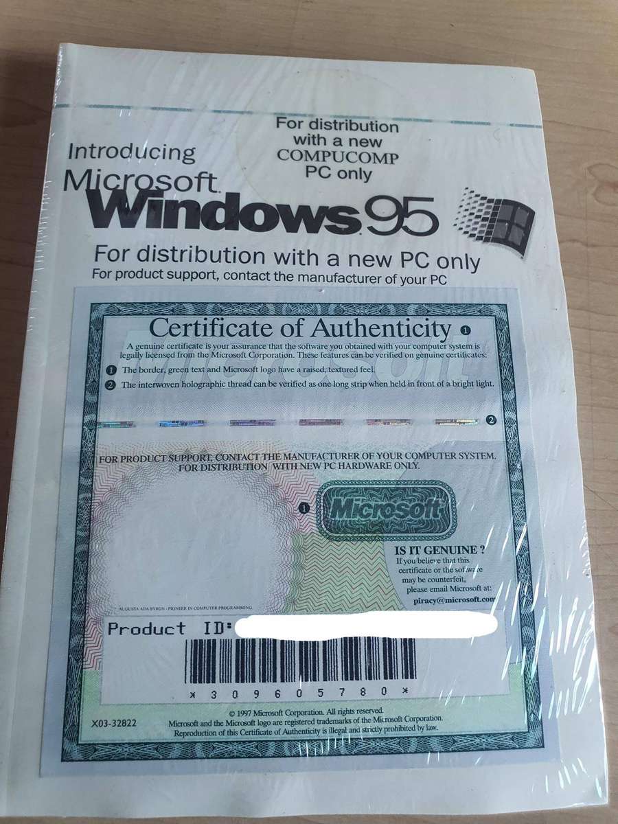 Microsoft Windows 95 Sealed CD with key. Key Not Tested, in storage for years.