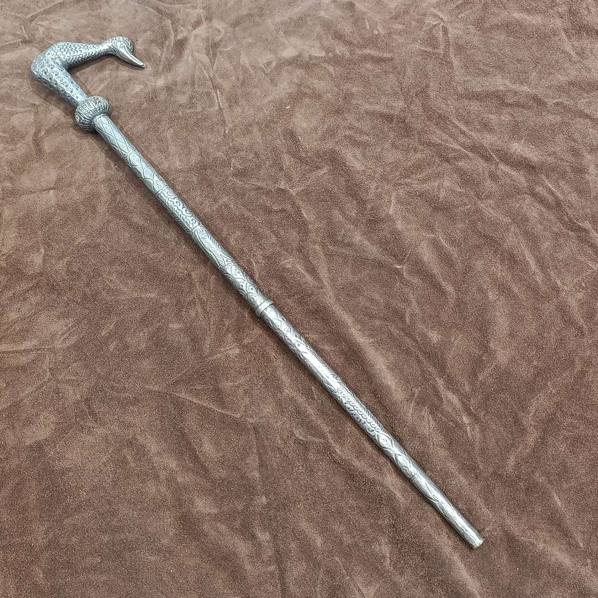 Vintage Islamic all-metal walking stick cane with duck handle