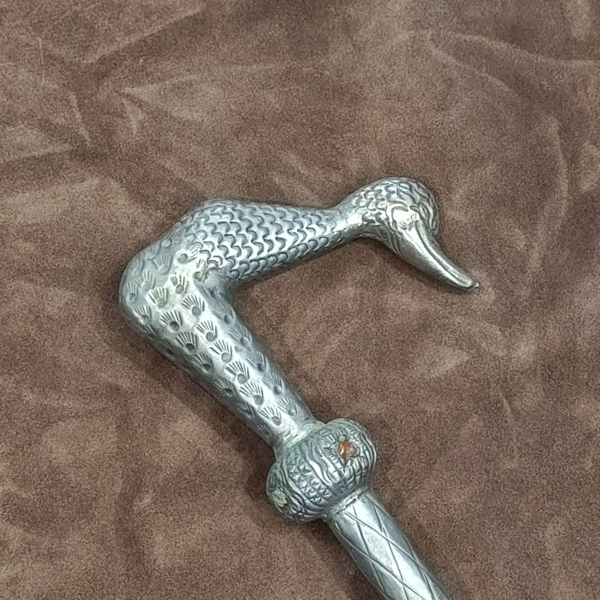 Vintage Islamic all-metal walking stick cane with duck handle