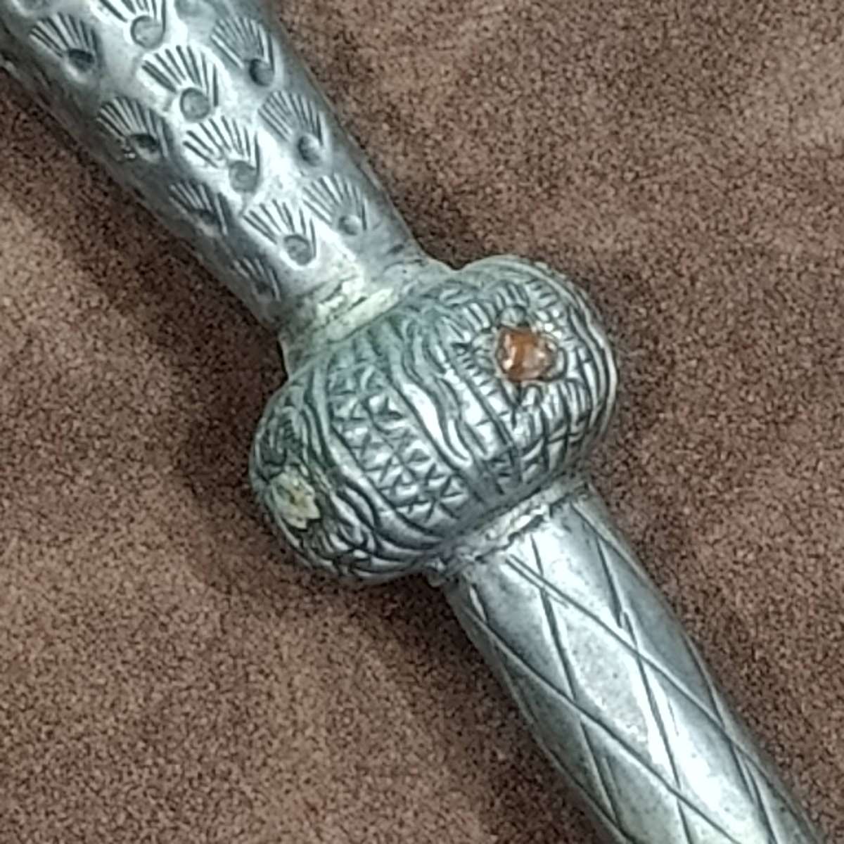 Vintage Islamic all-metal walking stick cane with duck handle