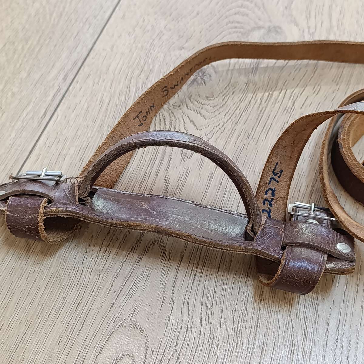 Vintage leather luggage straps