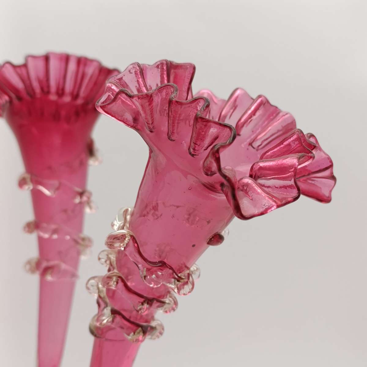 Antique Victorian Cranberry glass epergne - circa 1880 - small decoration leaf piece missing