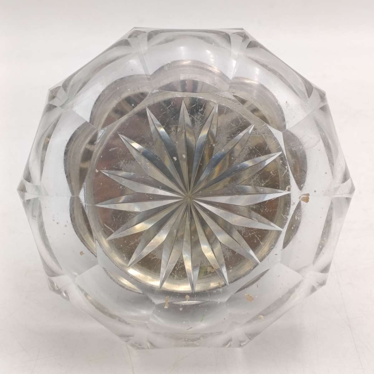 Vintage lead glass holder with silver lid - no hallmarks