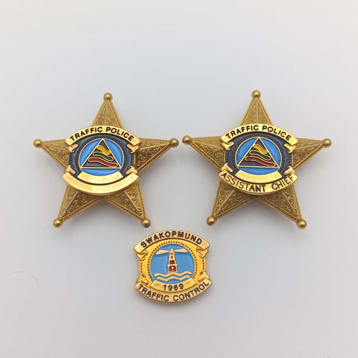 Lot of Vintage Traffic Police badges including Swakopmund traffic control