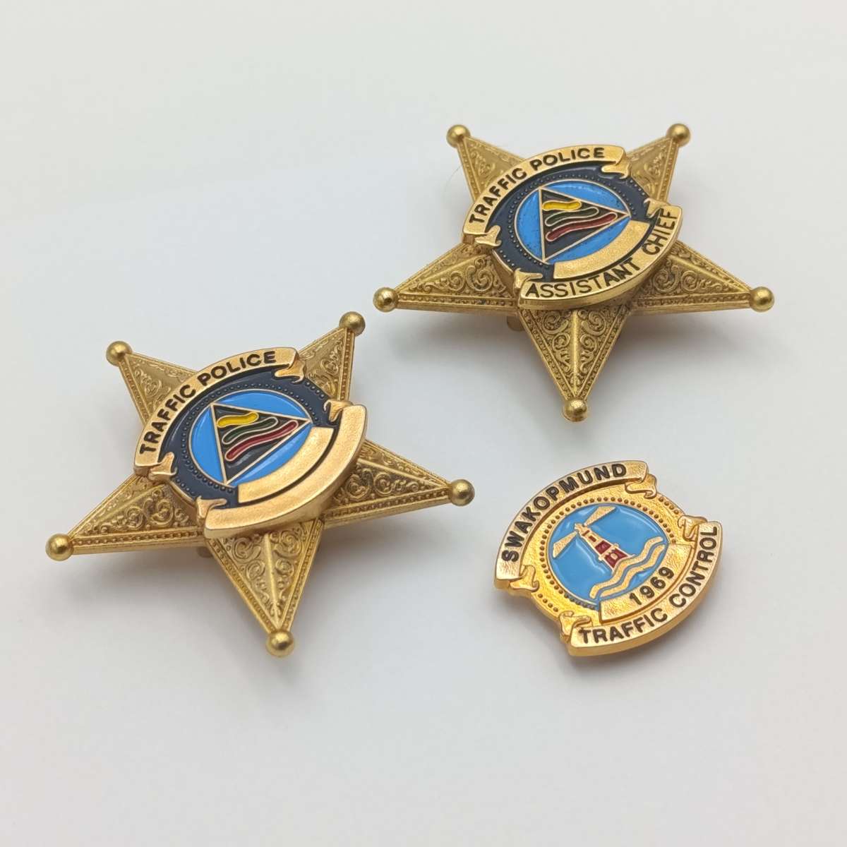 Lot of Vintage Traffic Police badges including Swakopmund traffic control