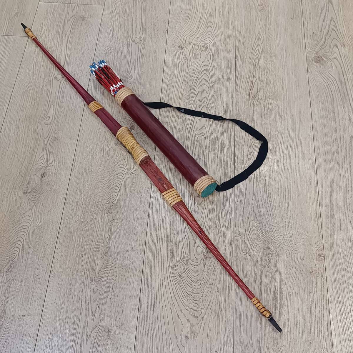 Handmade bow and arrows in quiver - possibly from Guinea