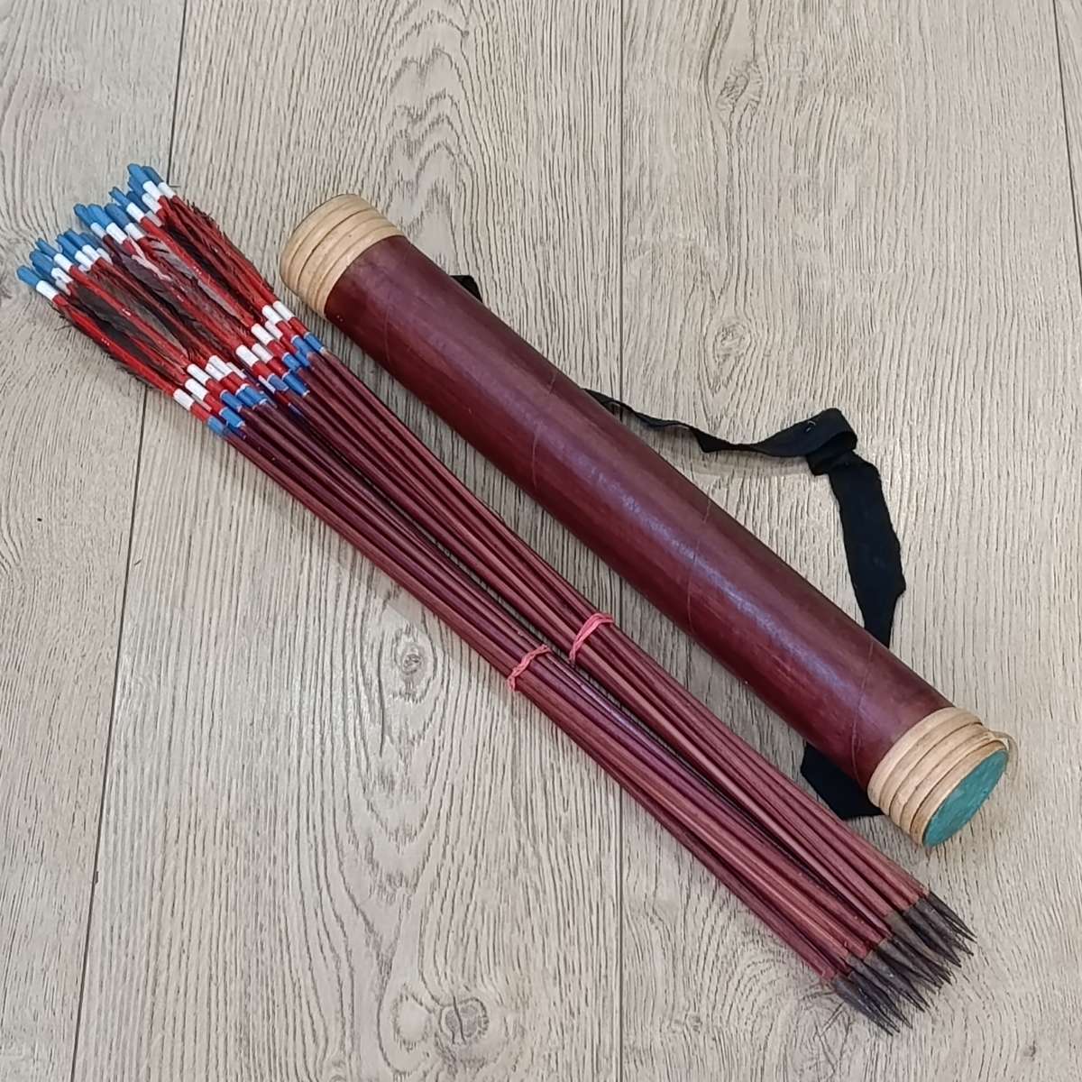 Handmade bow and arrows in quiver - possibly from Guinea