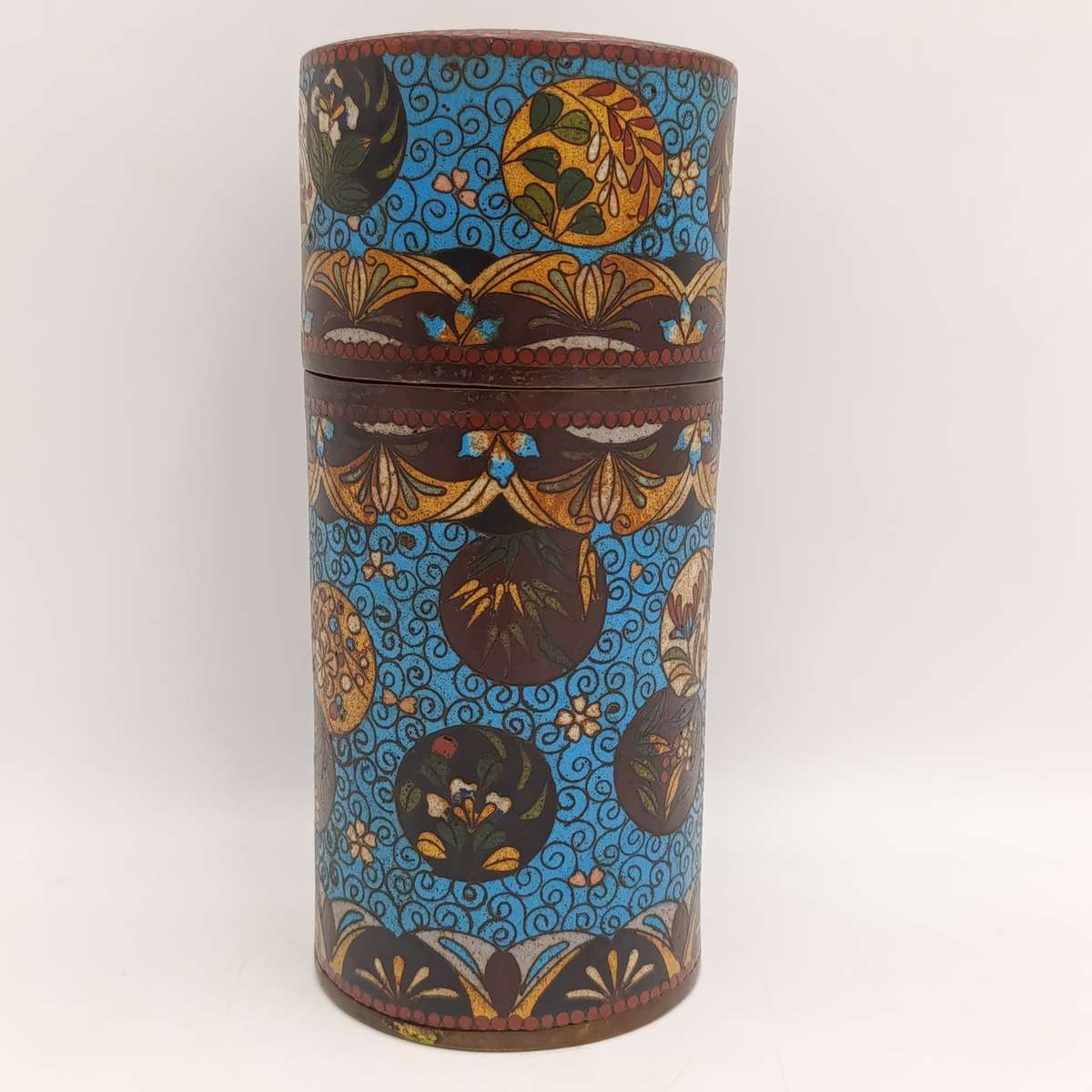 Antique Cloisonne enamelled tea caddy canister with lid