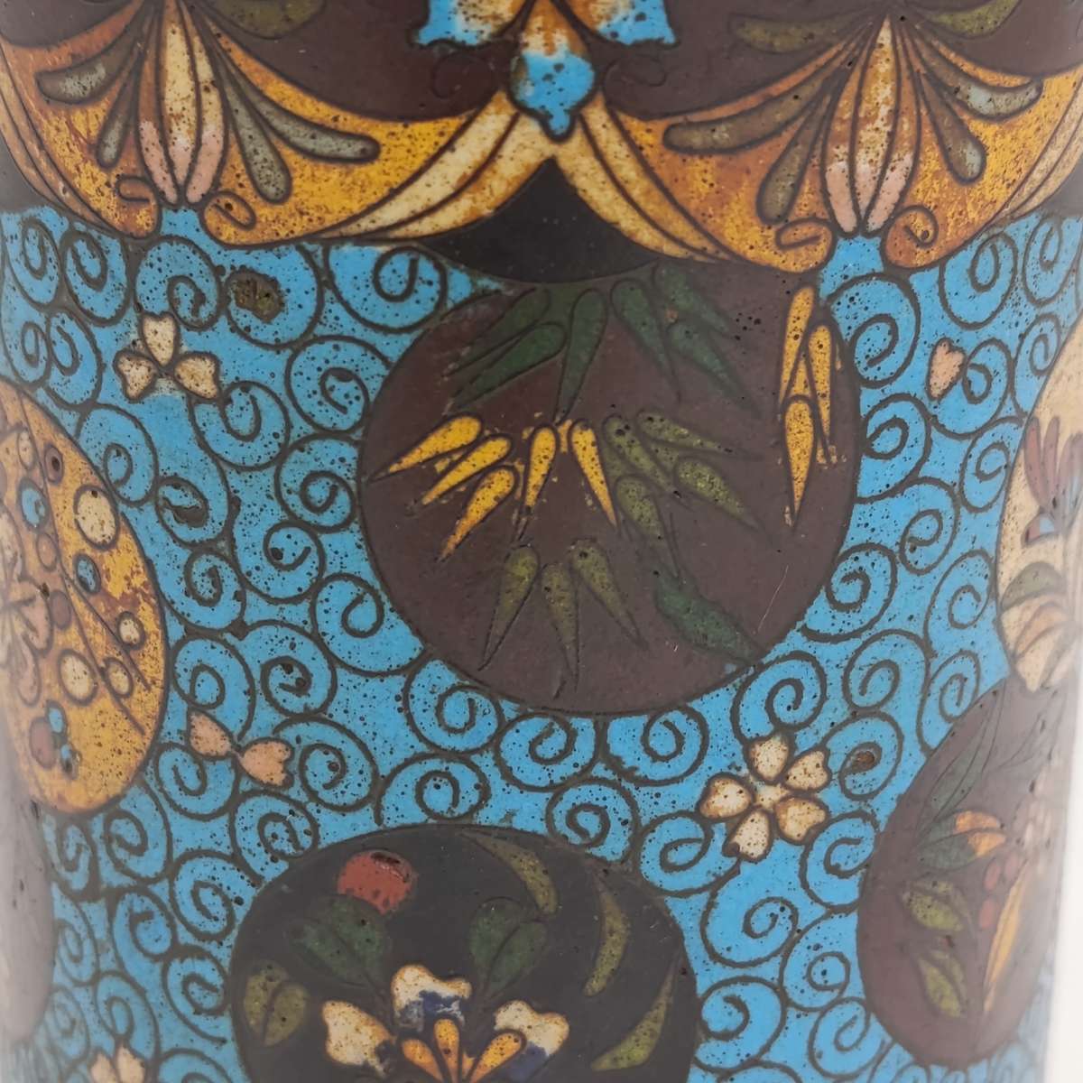 Antique Cloisonne enamelled tea caddy canister with lid