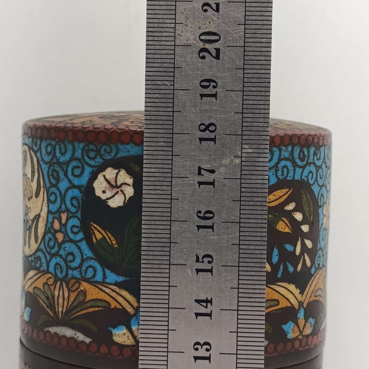 Antique Cloisonne enamelled tea caddy canister with lid