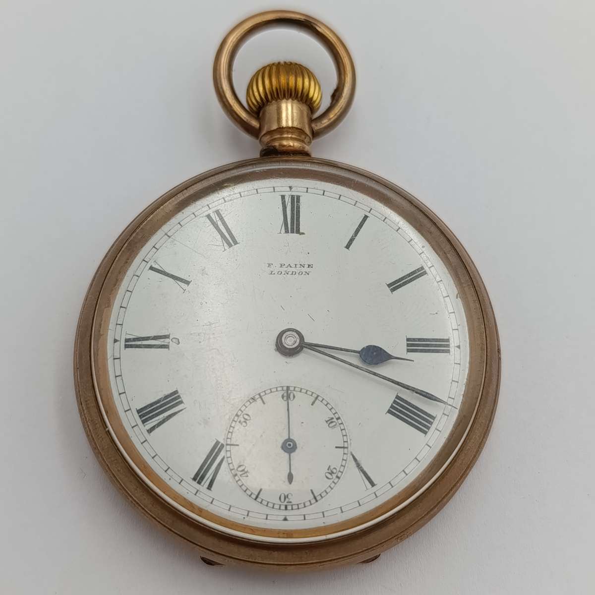 Antique F.Paine London goldplated open face pocket watch - balance staff broken