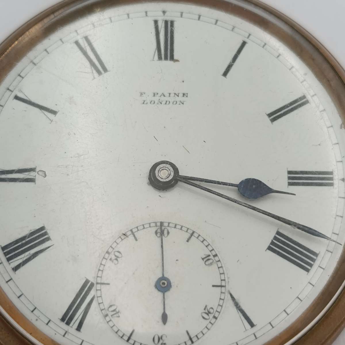 Antique F.Paine London goldplated open face pocket watch - balance staff broken
